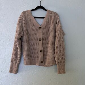 Moon & Madison Tan Cardigan Sweater V-Neck Waffle Knit